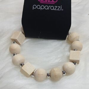Paparazzi Natural Wood and Silver Bracelet Strech
